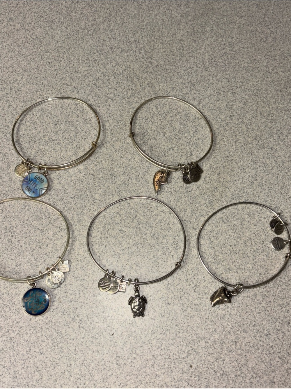 Alex and Ani Silver-Tone Charm Bangle Set with Blue Enamel Accents